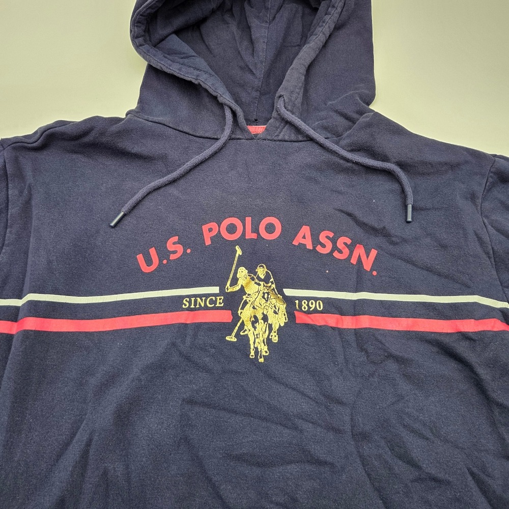 US Polo Assn Mens Navy Blue Graphic Logo Pullover Hoodie Sweatshirt Large 215500 - Picture 2 of 9